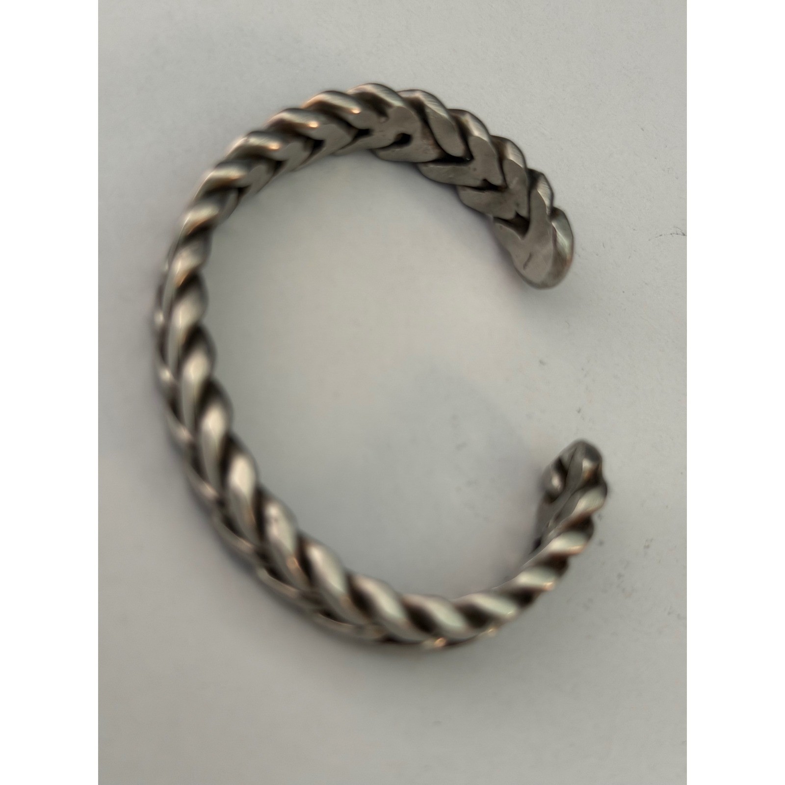 Braided Cuff Bracelet Unisex 6.75in Silver Tone Wheat Link Matte