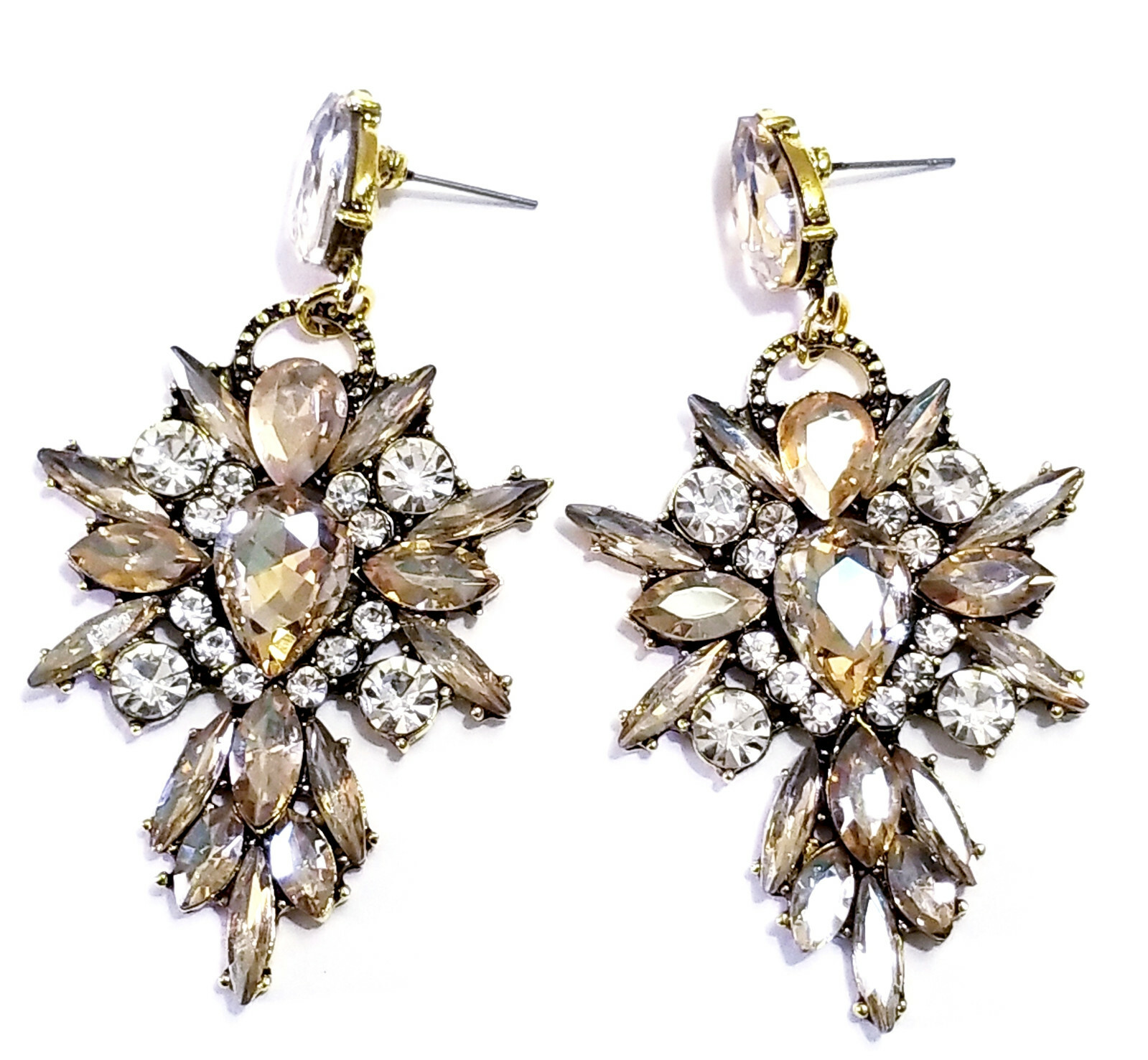 Chandelier Earrings Topaz Rhinestone Crystal 2.8 in