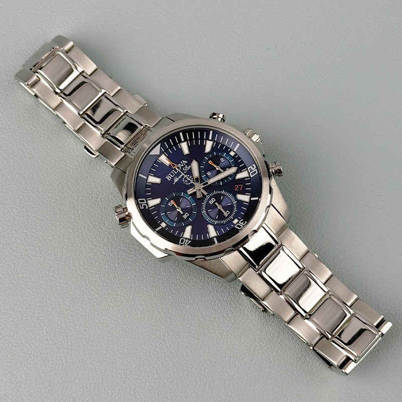 Bulova Marine Star 96B256 Blue Dial 6-Hand Chronograph Men’s Watch 43MM
