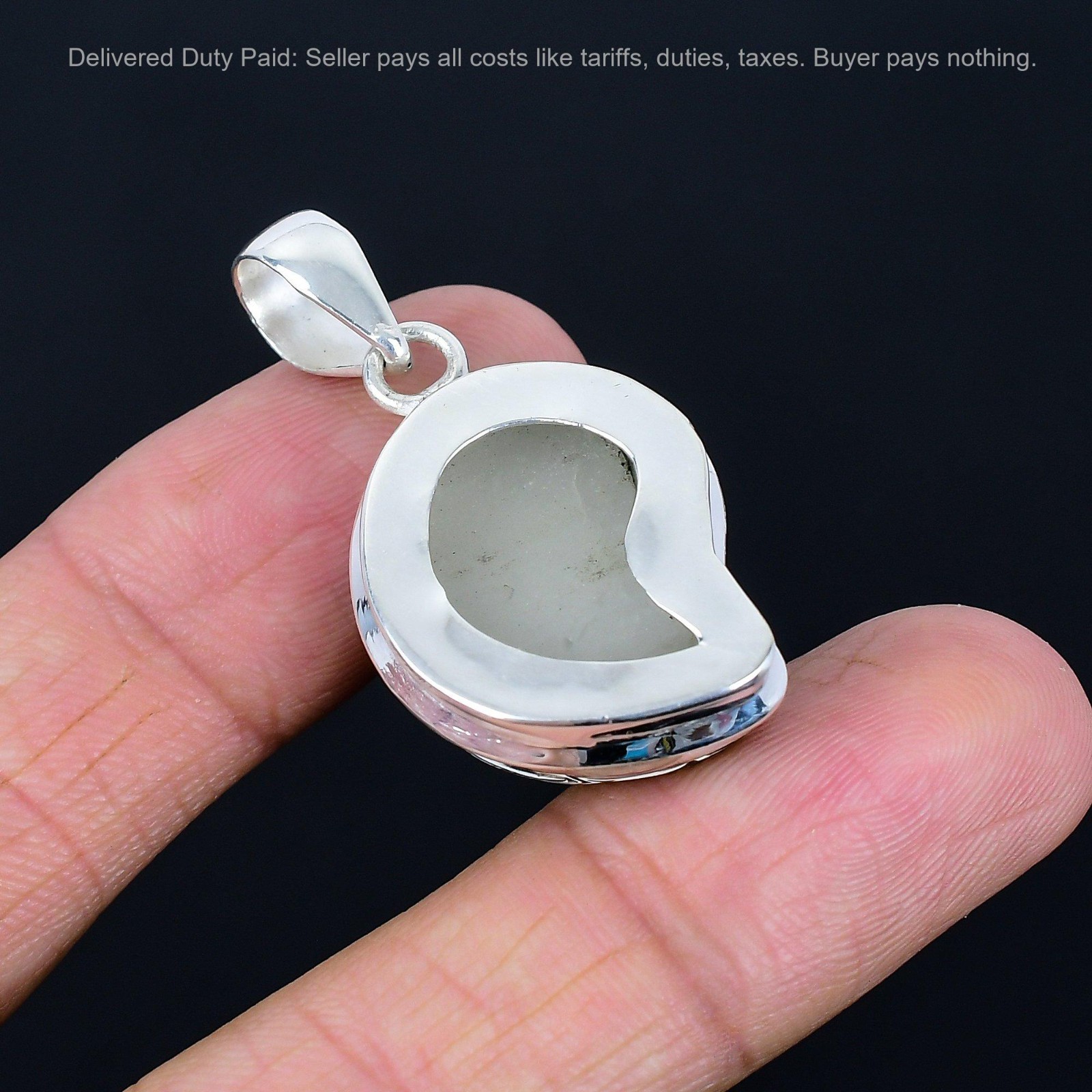 Sterling Silver Pear Natural Ammonite Doublet Opal Mother Birthday Boho Pendant