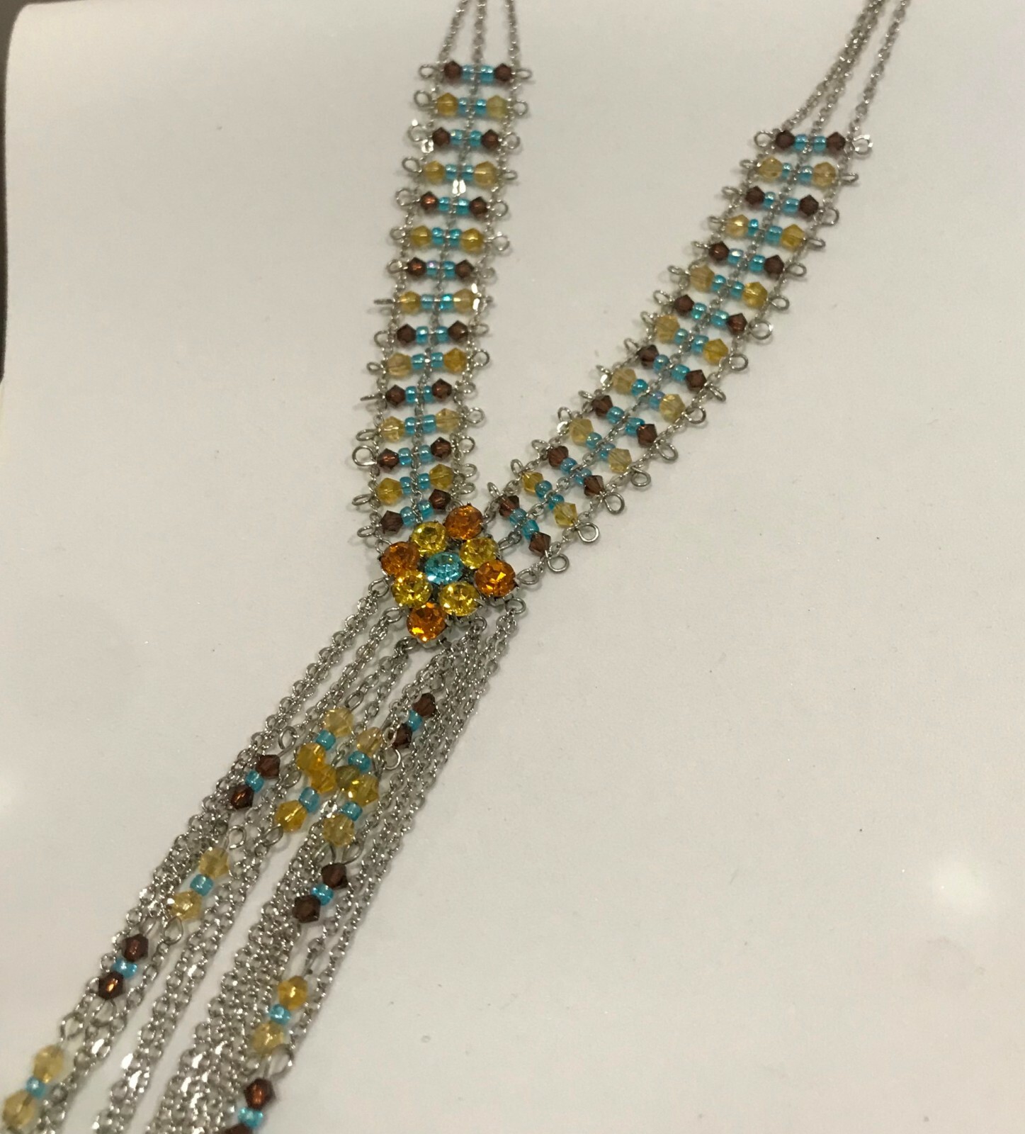 Crystal beads antique tone with multi color rhinestone necklace Only