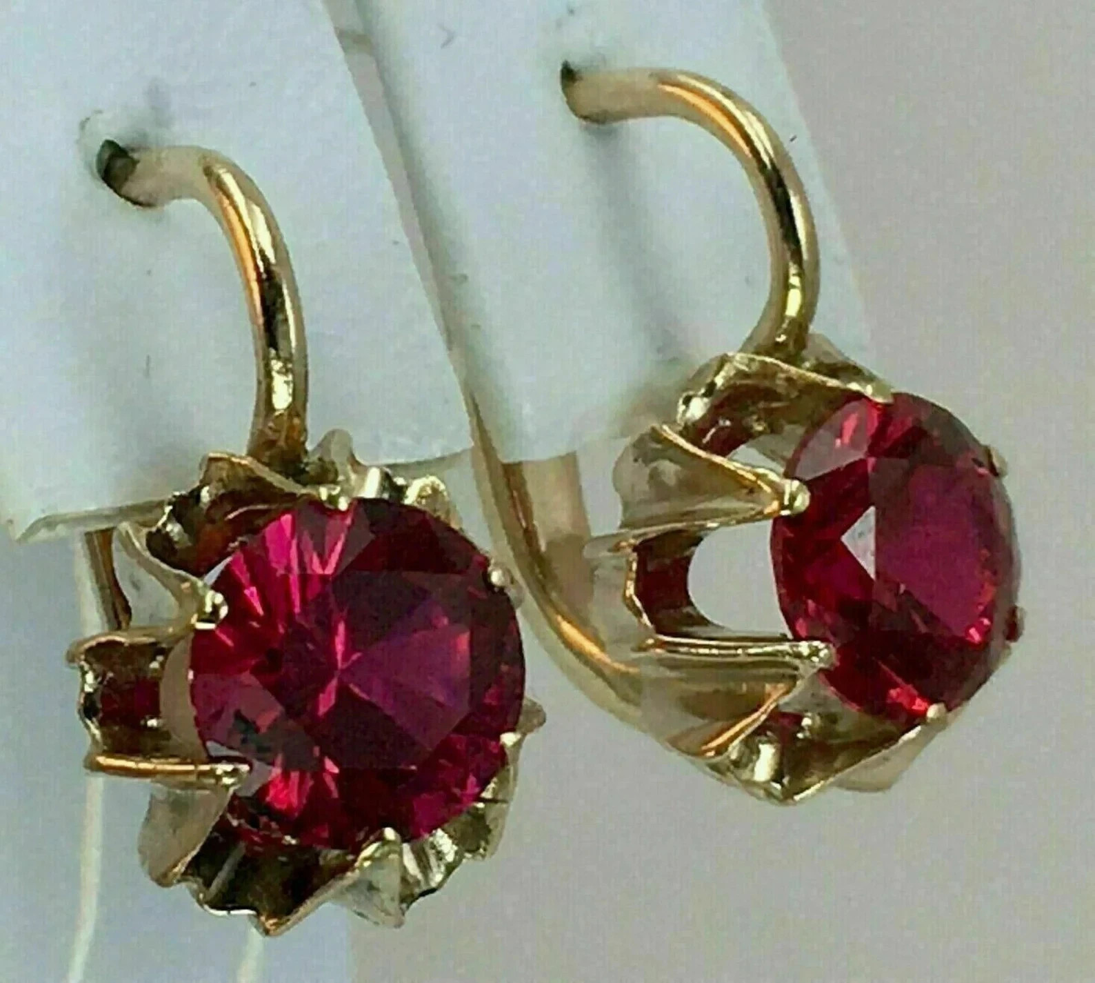 3.00 Ct Round Cut Natural Ruby Earrings 14K Yellow Gold