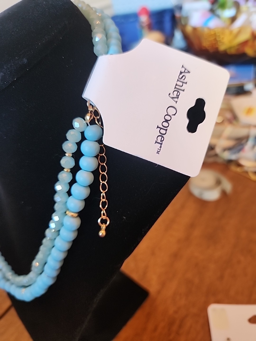 Ashley Cooper 2 Tier Layered Light Blue, Gold Accents Necklace Nwt 18inch W Ext