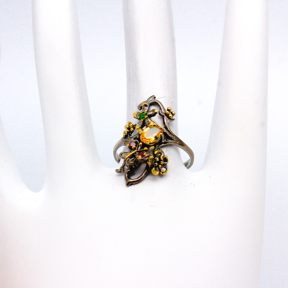 Handmade Jewelry Natural Citrine Chrome diopside 925 Sterling Silver Ring/RVS93
