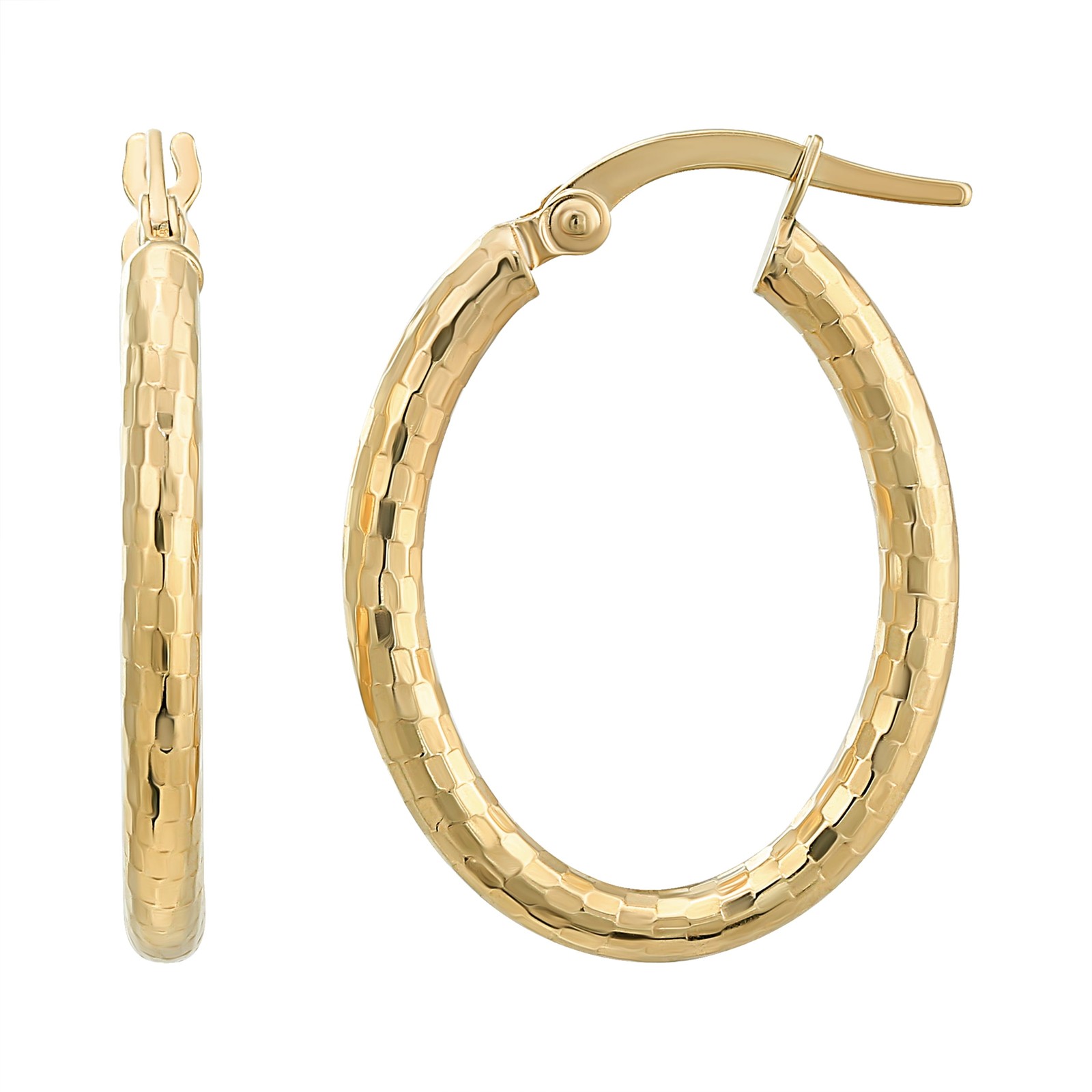 Brilliance Fine Jewelry XY809311 10KT Yellow Gold Oval Hoop Earrings with Sequin