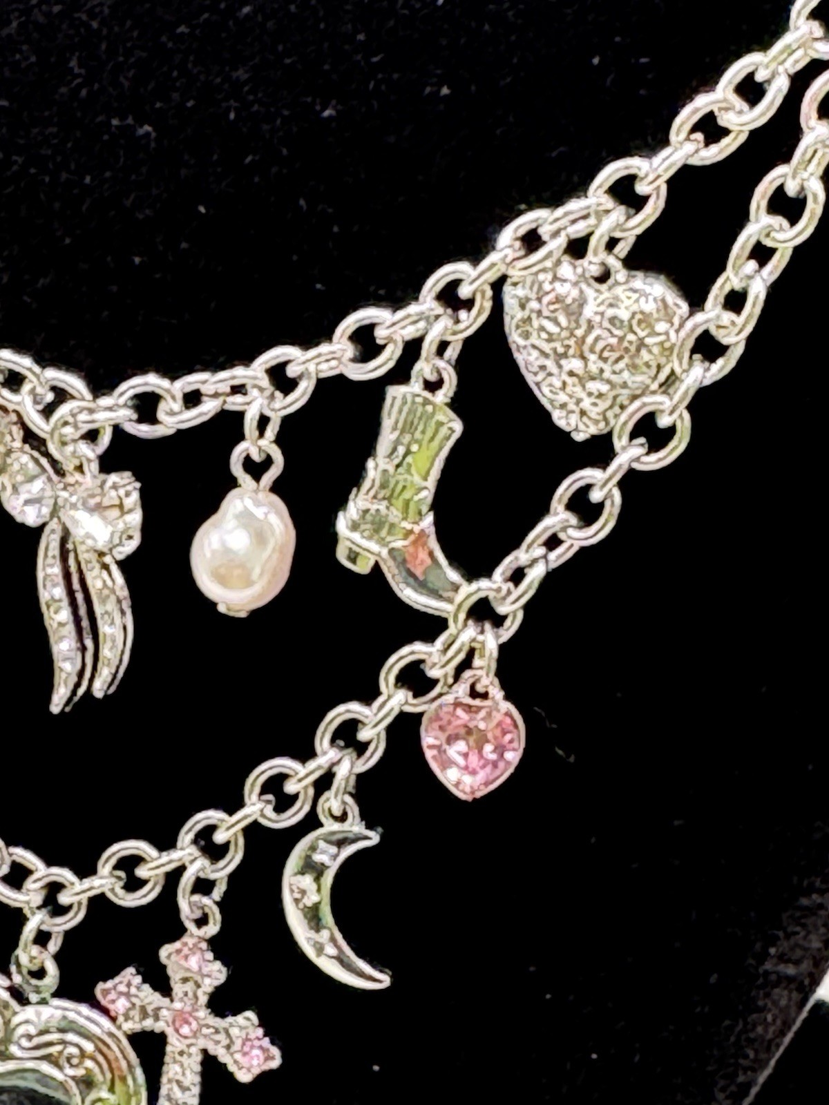 New By Claar Charm Heart Locket Silver Double Chain Necklace