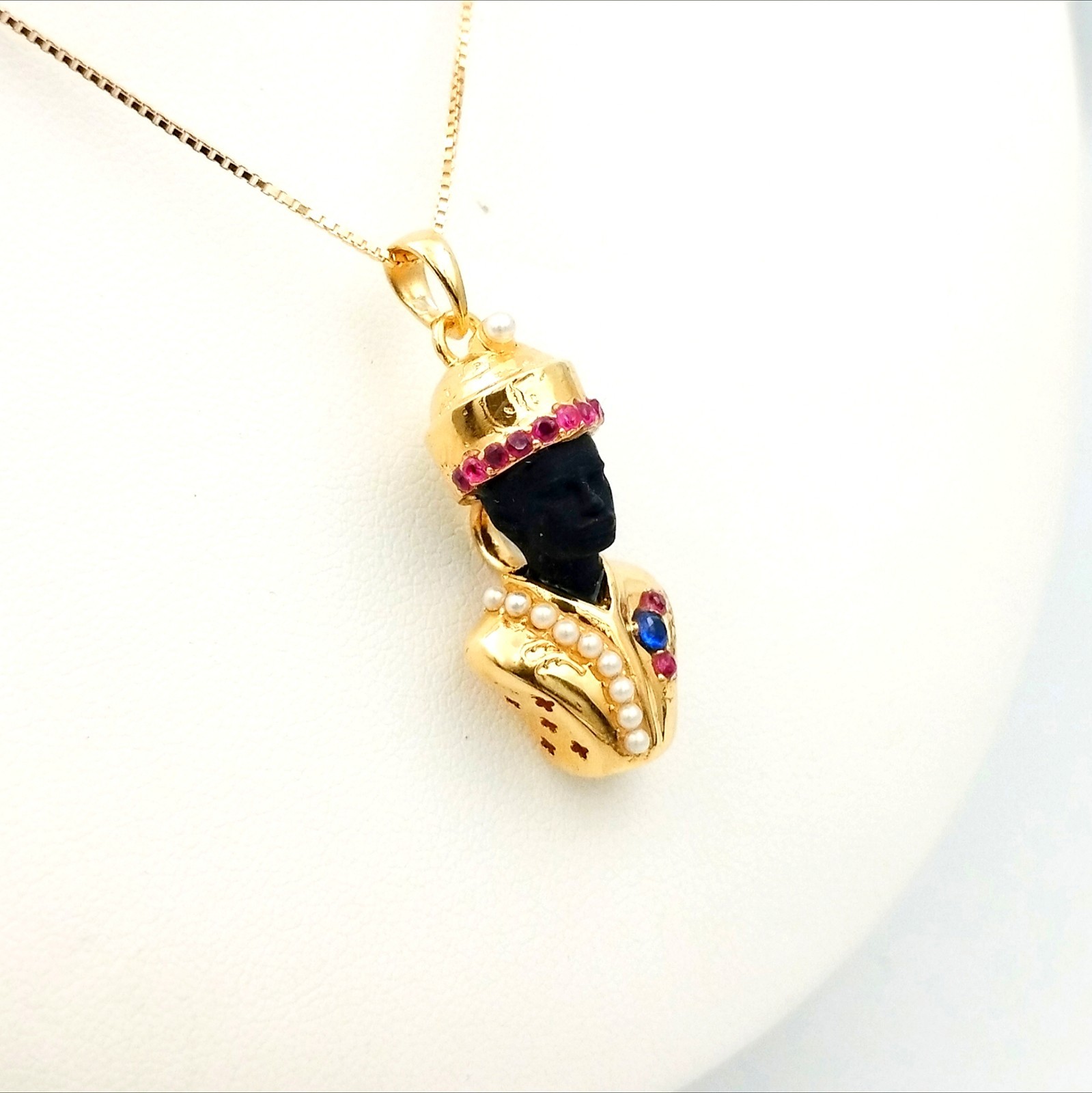 Venetian Moor Pendant Gold Plated 925 Silver with Rubies and Sapphire, Italy