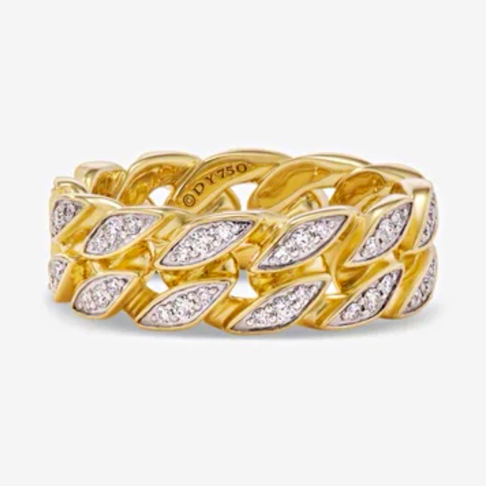18K Yellow Gold Marquise-Cut White Diamond Link Band Ring Signed Marked 750 Sz 8