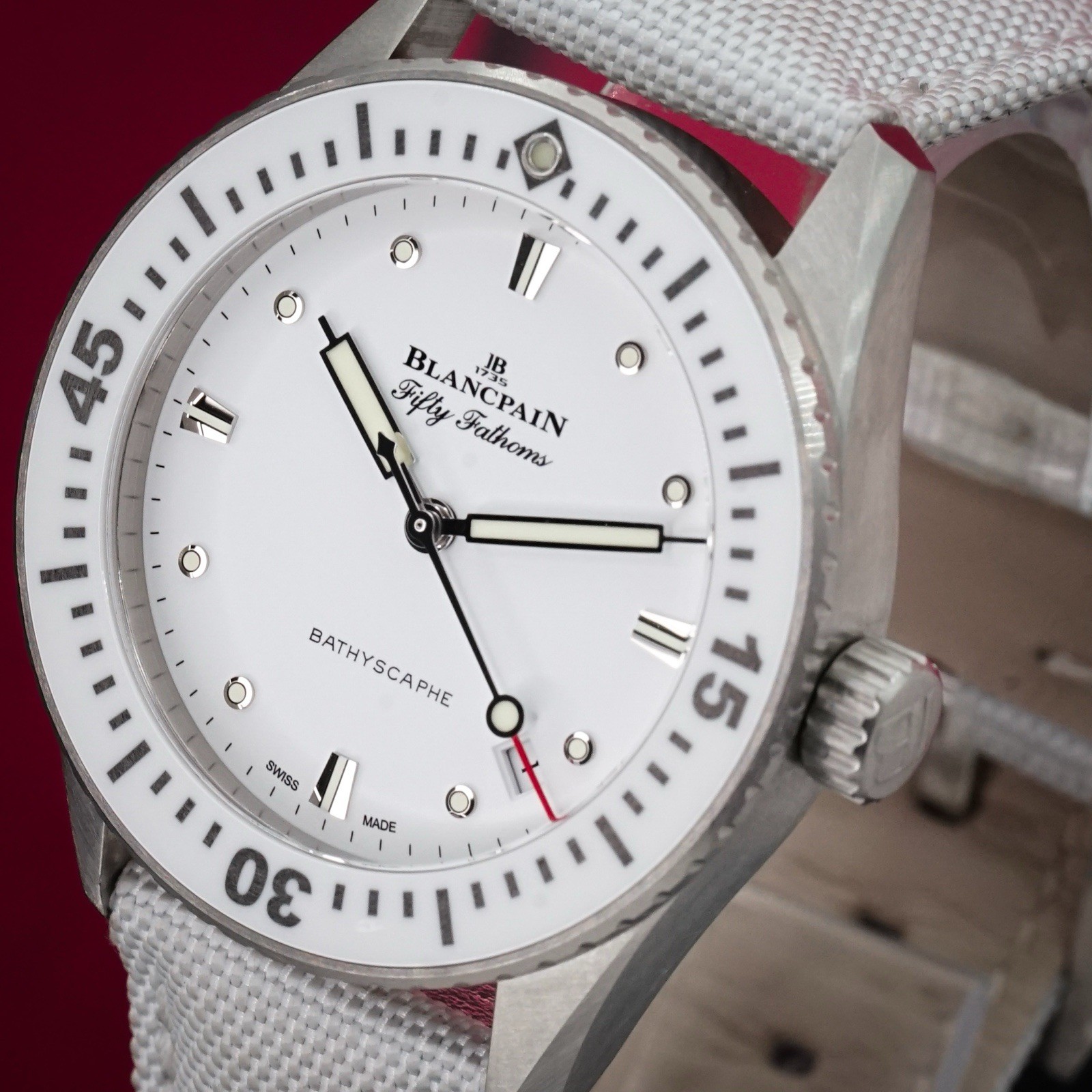 Blancpain Fifty Fathoms Bathyscaphe 38mm White Dial Full Set 2022 SS Ceramic