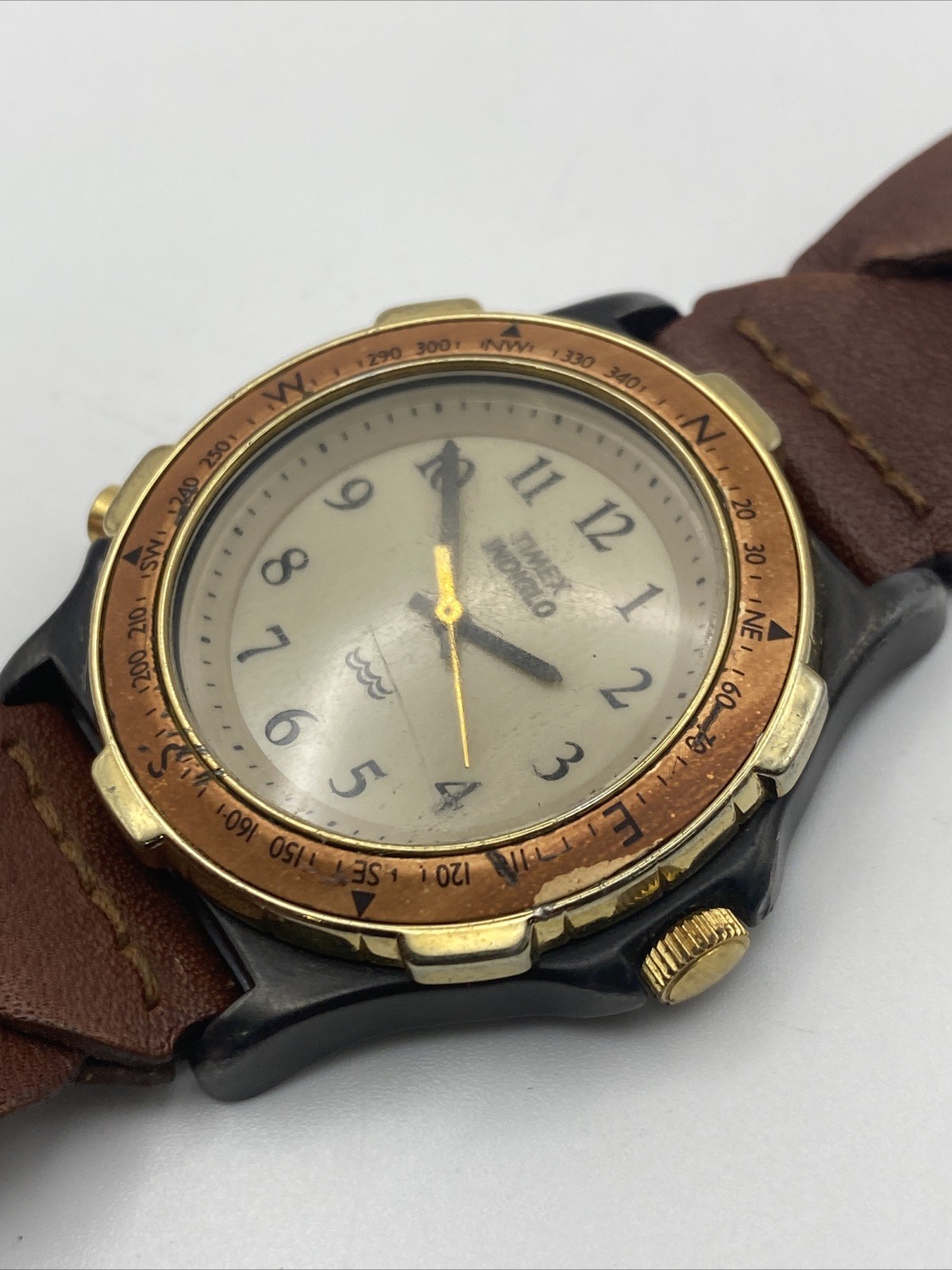 Timex Indiglo Watch Men 37mm Cream Dial Black Tone Date Round New Battery
