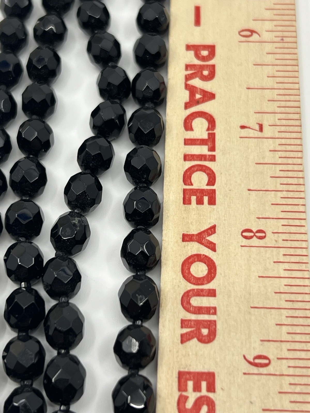 VINTAGE BLACK FACETED GLASS BEADED NECKLACE DOUBLE STRAND LAYERED ROSE CLASP