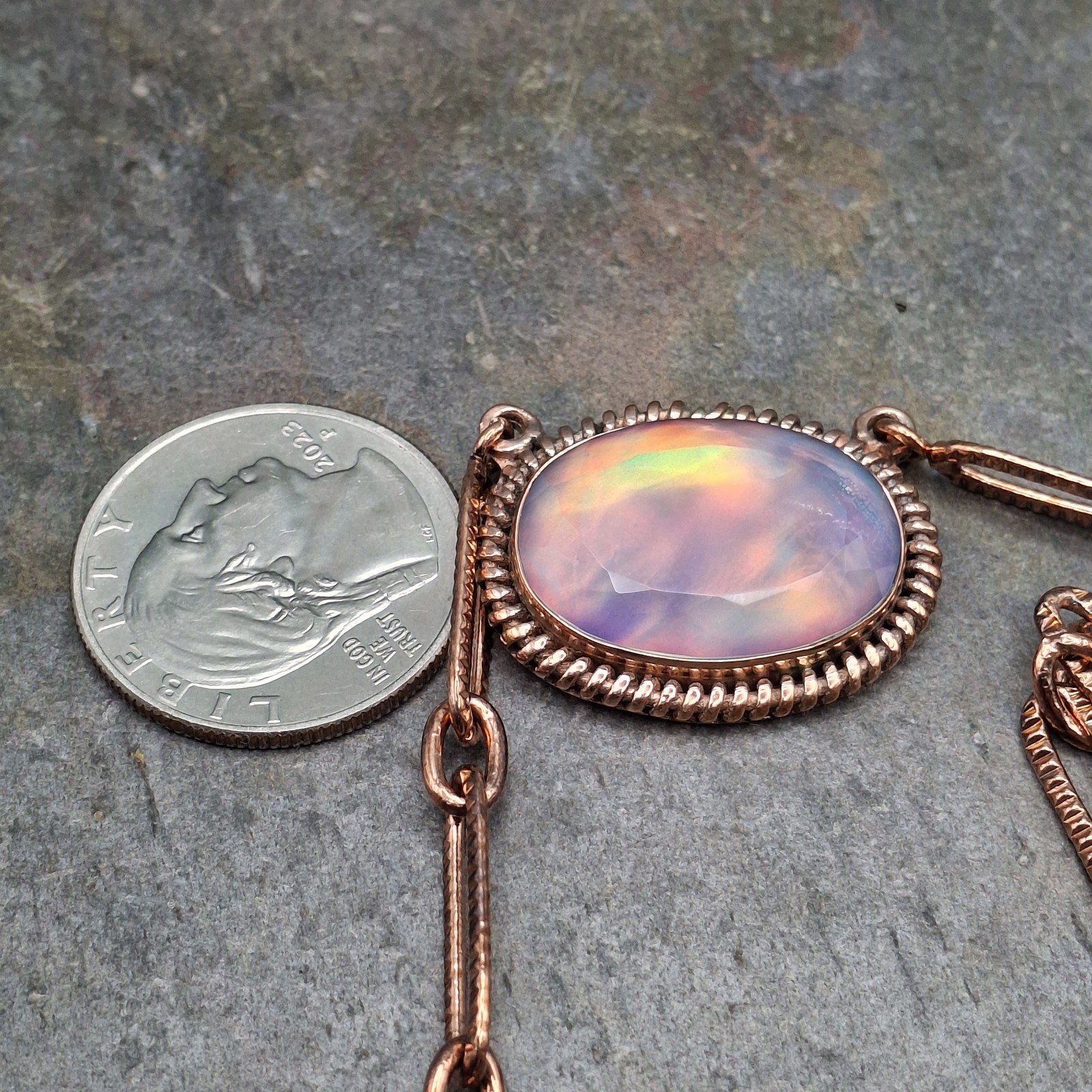 Aurora Opal Solid Copper Paperclip Chain Necklace Boho Southwestern 18-20in