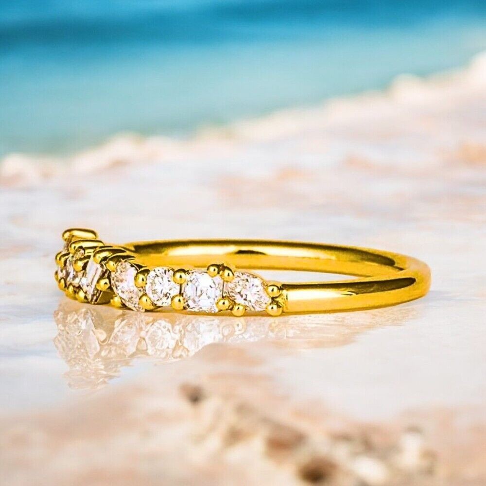 Yellow Gold Engagement Band Round Cut 0.40 Ct GLI HRD Lab Grown Diamond 14K Ring