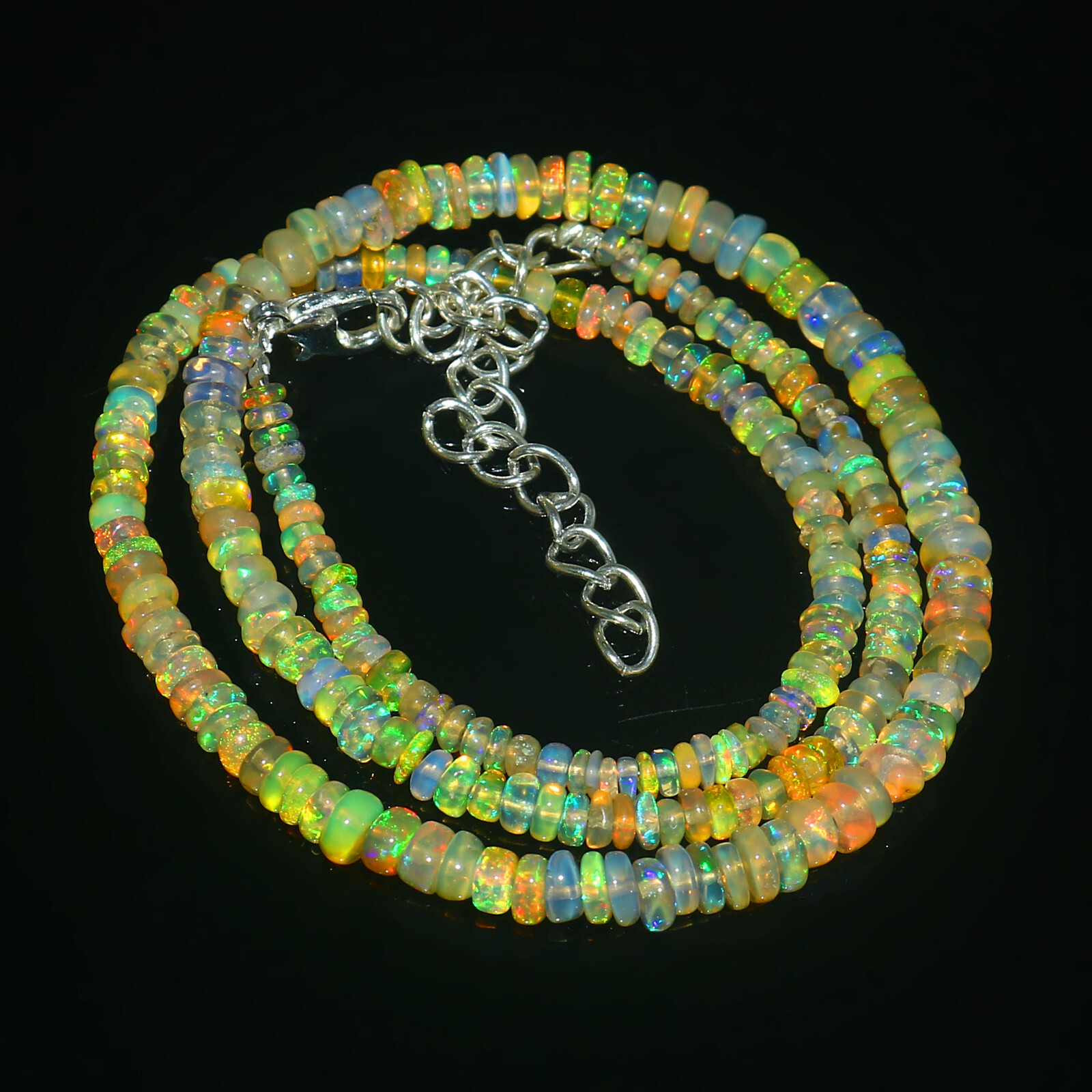 Natural Ethiopian Welo Fire Opal Rondelle Beaded Gemstone Necklace 16 Inches