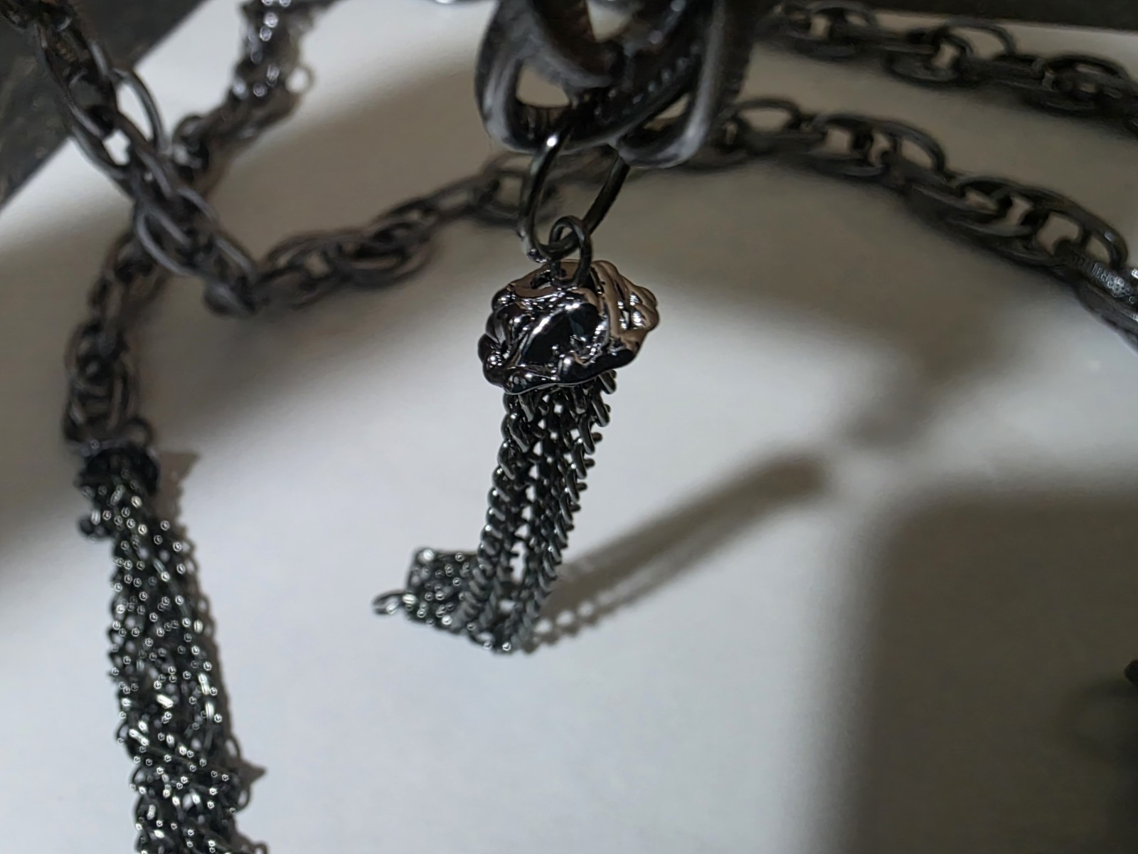Vintage Women’s Wrap Around Long Steel Colored Metal Tasseled Necklace