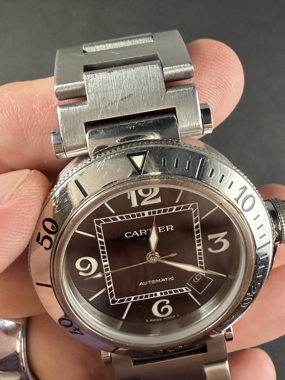 Cartier Pasha Seatimer 2790 Auto 40mm SS Watch Date Black Diver Dial