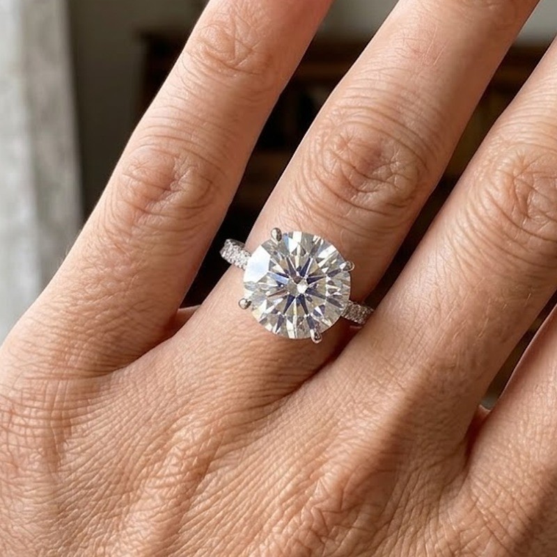 4.80 TCW Round Cut Moissanite Hidden Halo Engagement Ring 14k White Gold Plated