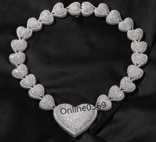 Valentine Gift For Men’s VVS Moissanite 22″ Love Heart Link Necklace 925 Silver