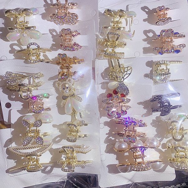 10PCS Mini Pearl Hair Claw Shiny CZ Claw Clip Sparkling Dainty Hair Accessory