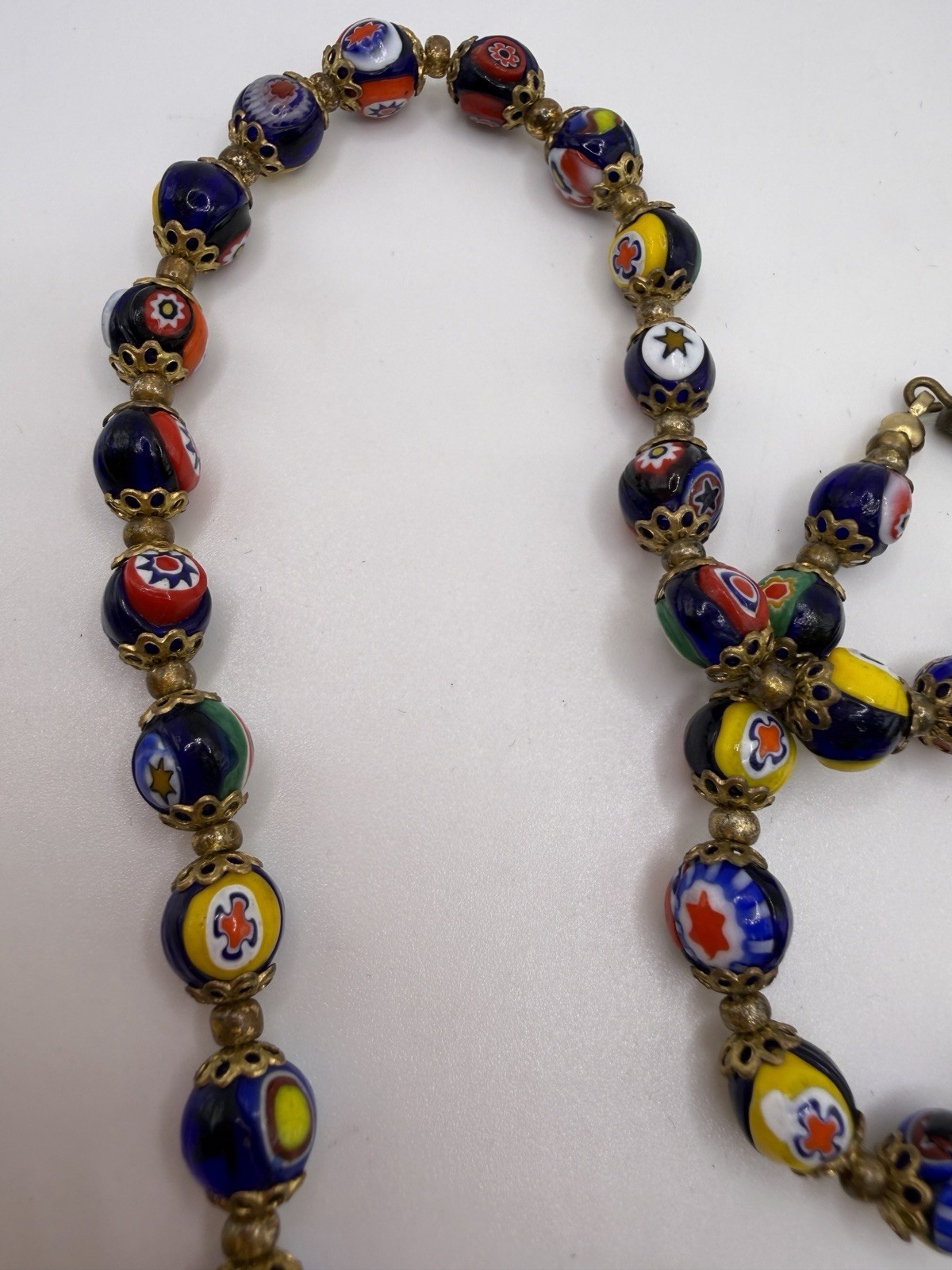 Murano Millefiori Bead Necklace Knotted Graduated Venetian Glass 25 In Vtg Italy