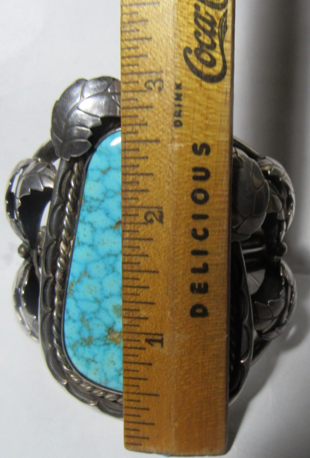 HUGE Navajo 133 GRAM B Shash NUMBER 8 Turquoise Sterling Bracelet CUFF Nat. AMER