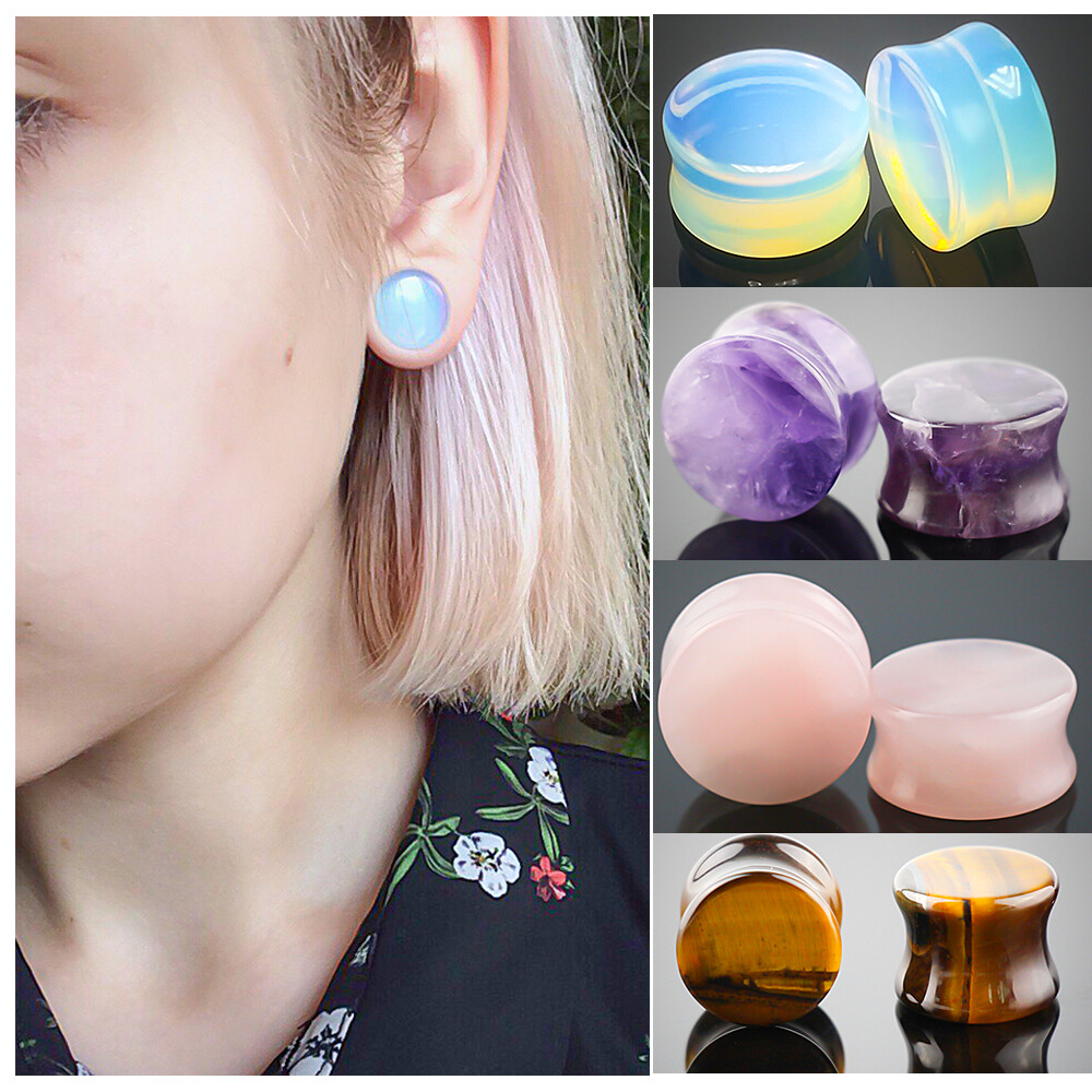 40Pcs Ear Gauge Mixed Stone Plug Double-Flared Saddle Ear Expander Body Piercing