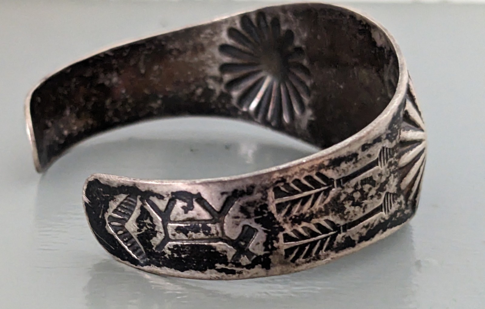 Fred Harvey Era Navajo Stamped Silver Cuff Bracelet