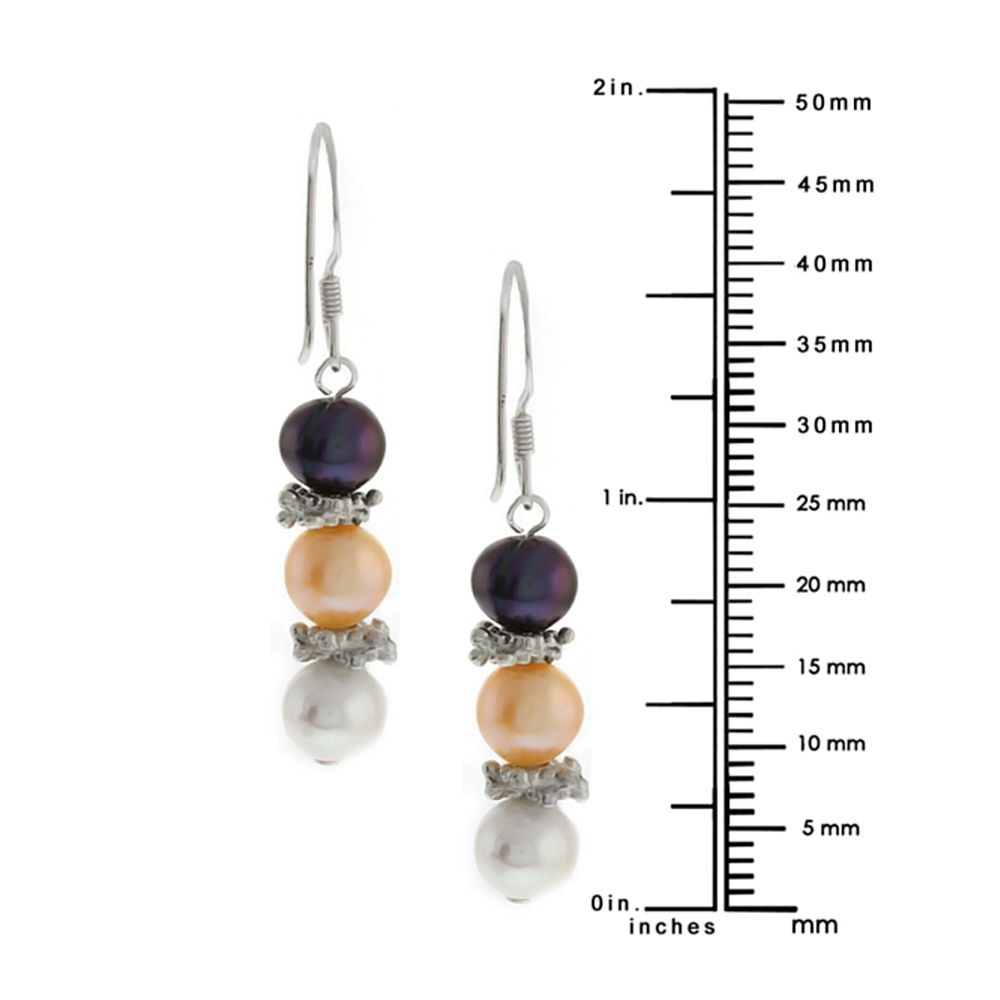 1.5″ 925 Sterling Silver Multi-Color Cultured Freshwater Pearl Earrings