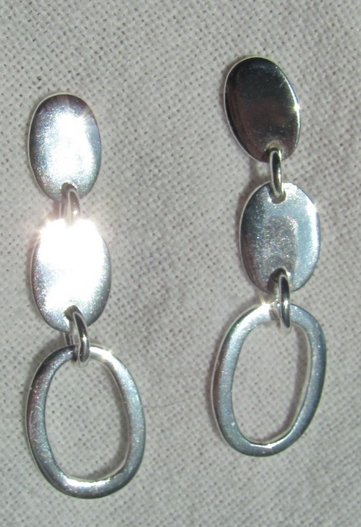 Sterling Silver Triple Oval Modern Geometric Dangle/Drop Post Stud Earrings