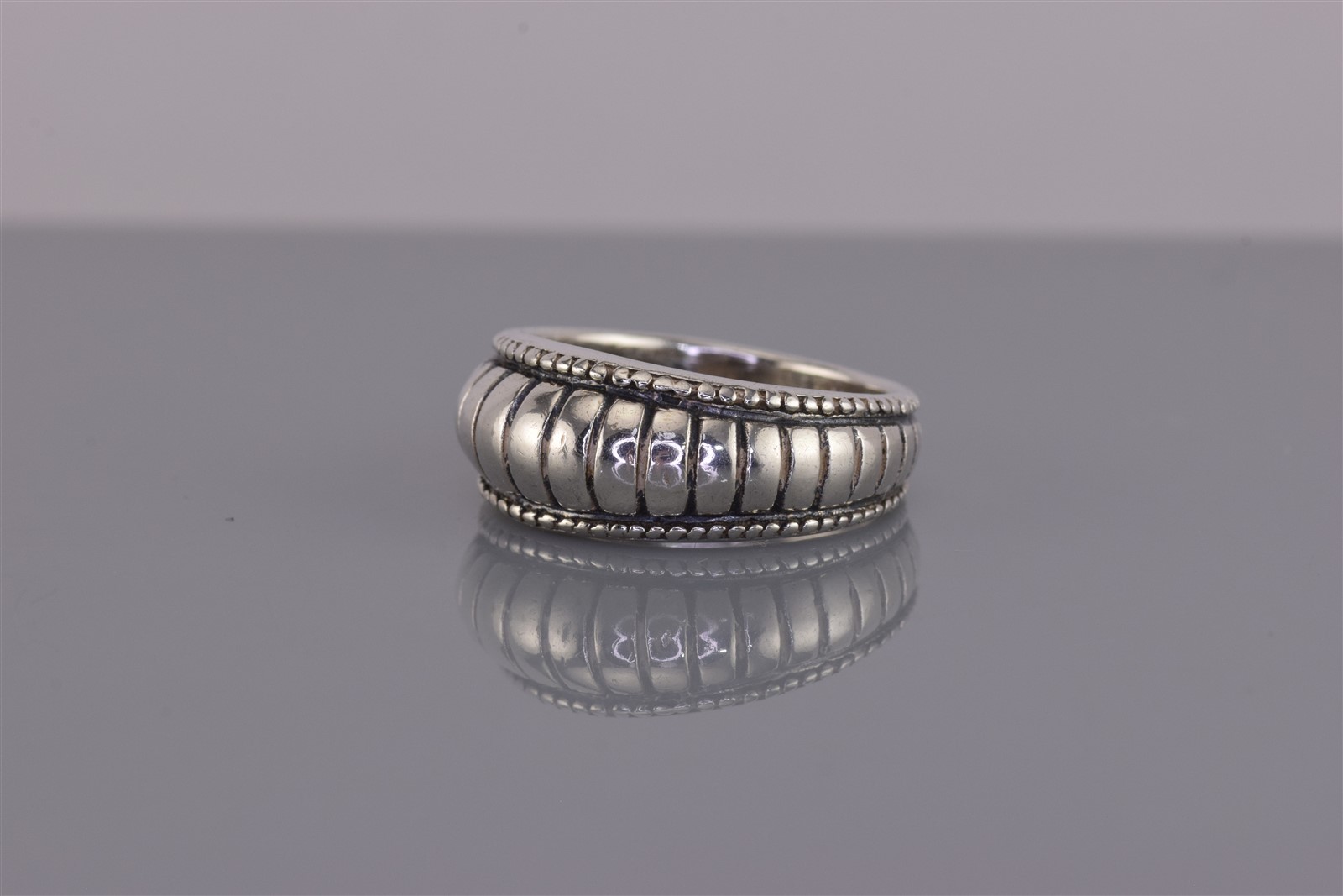 Sterling Silver 9mm Domed Coil Tapered Beaded Trim Band Ring 925 Sz: 7