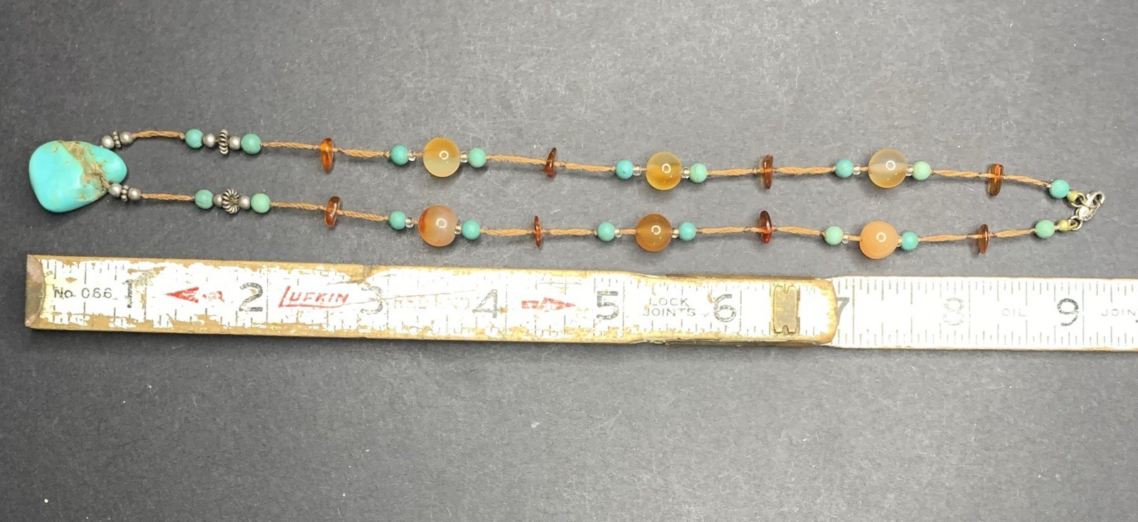 Genuine Turquoise Necklace Real Amber Beads Southwestern Pendant