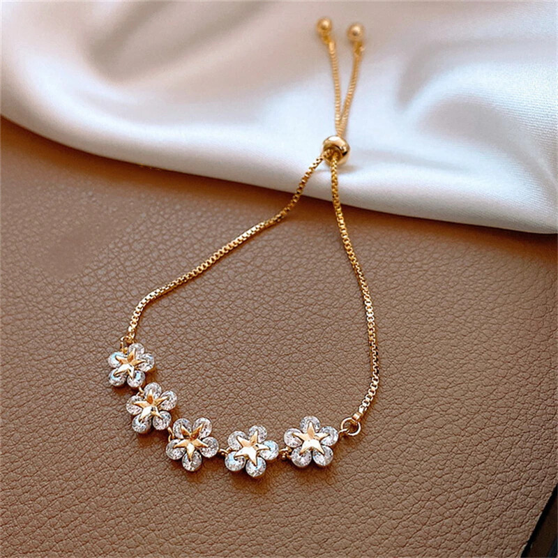 Adjustable Yellow Gold Silver Plated CZ Drawstring Slider Bracelet Gifts – NEW!