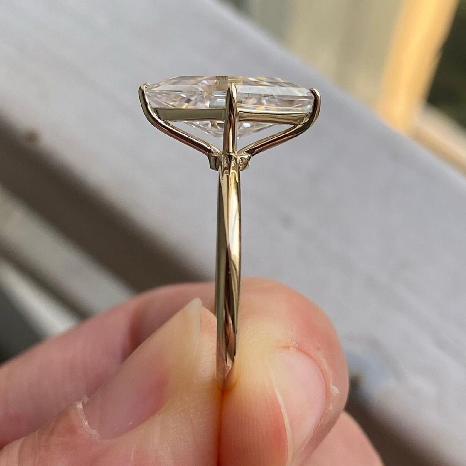 2Ct Kite Cut Lab Created Diamond Solitaire Wedding Ring 14K Yellow Gold Plated
