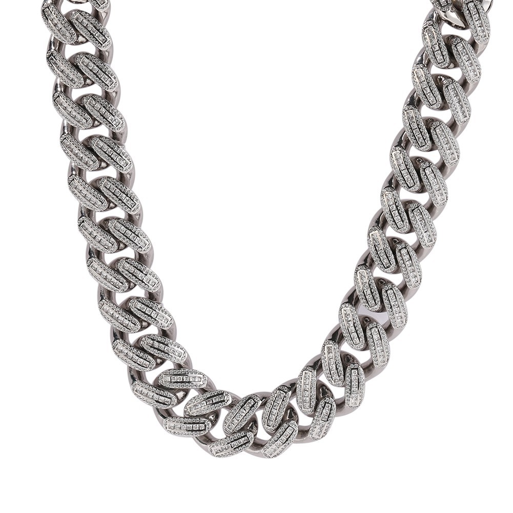 5AAA+ Baguette CZ Ice Out Hop Hip Miami Cuban Chain 14k Real Gold Plated 18MM