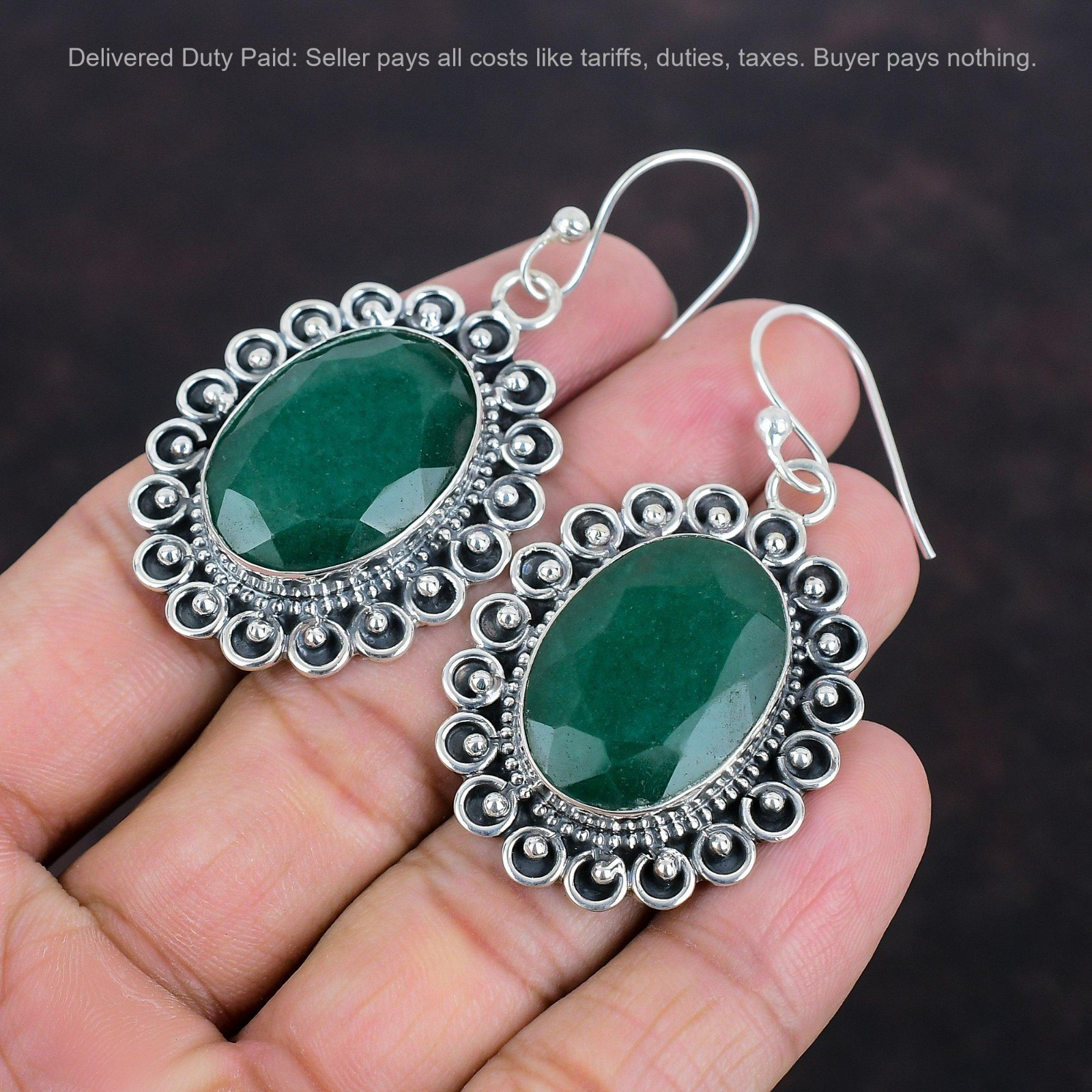 Cyber Monday Deal Zambian Emrald Stone Dangle Earrings Jewelry Sterling Silver
