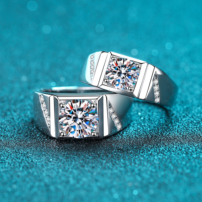 1CT 2CT VVS1 D Color Moissanite Mens Engagement Ring Band Real 925 Silver Gift