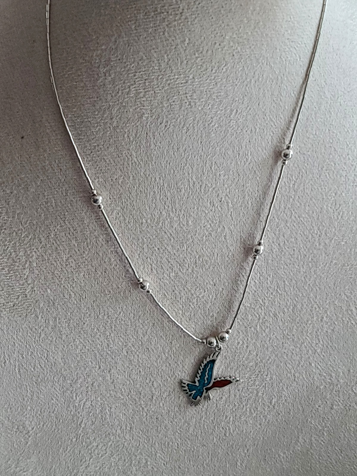 Wheeler Manufacturing Co Sterling SilverTurquoise Coral Eagle .925 Necklace VTG