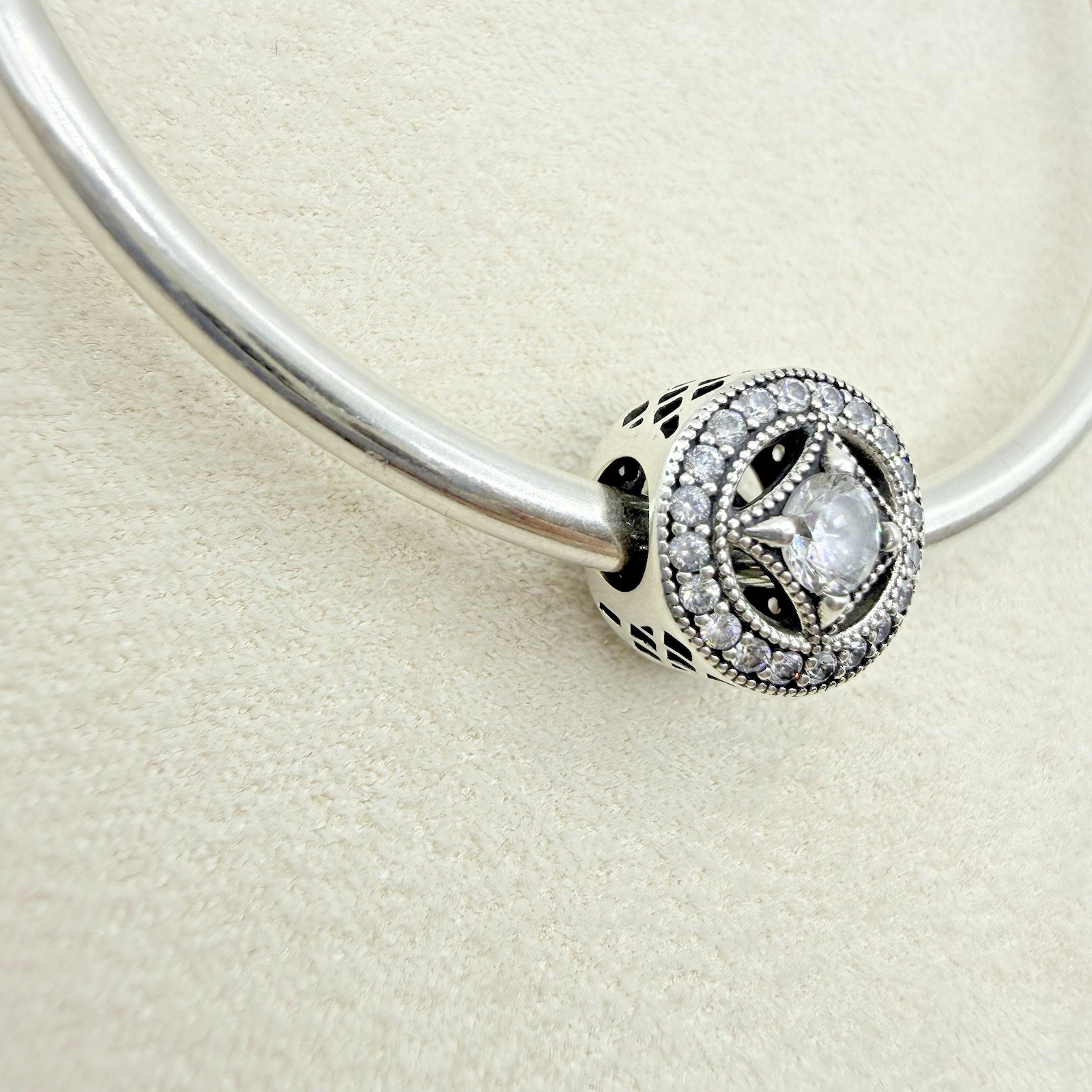 Pandora Sterling Silver Vintage Allure Round Charm Bead Pave CZ Stone