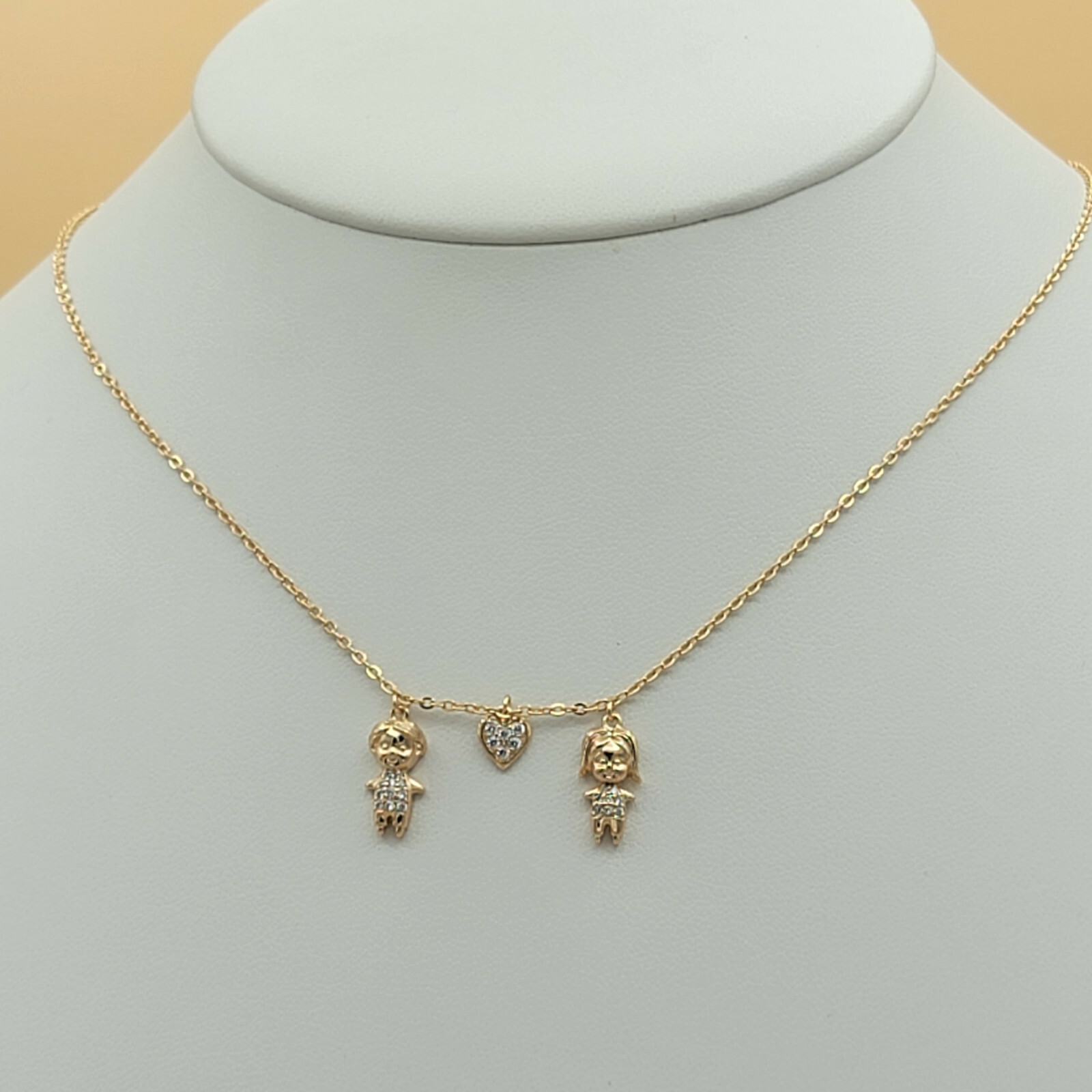18K Gold Plated Girl – Heart – Boy Pendant Charm Chain Necklace Jewelry Family