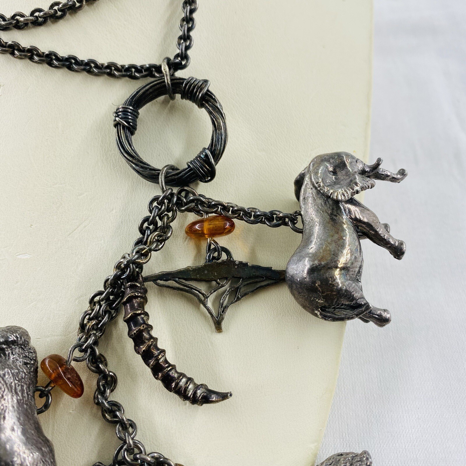 Rare Susan Cummings Sterling African Safari Animal Charm Necklace 28” 97 Grams