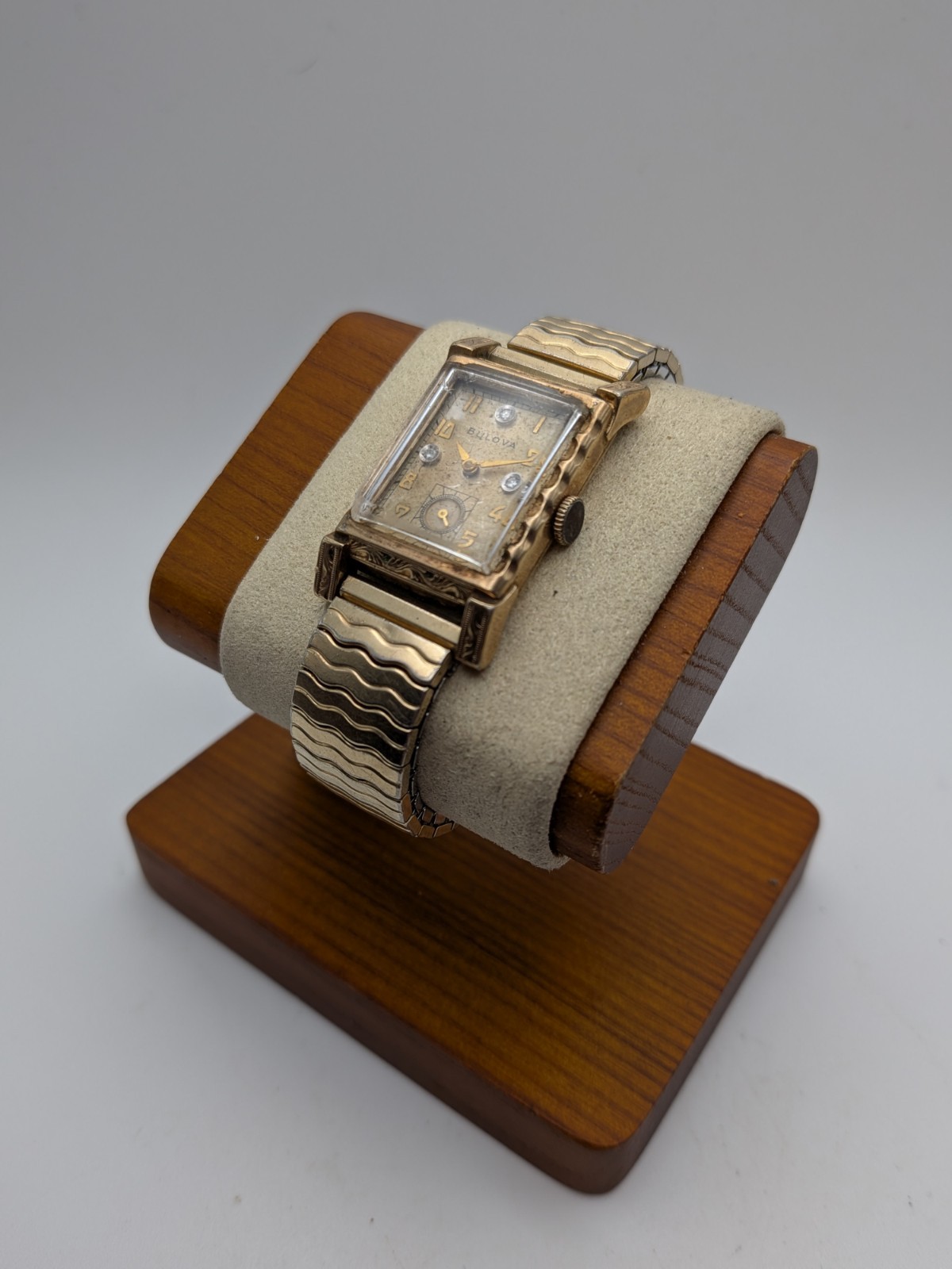 Vintage 1951 Bulova Tuxedo Diamond Dial Manual Wind 10k Gold Filled Watch.