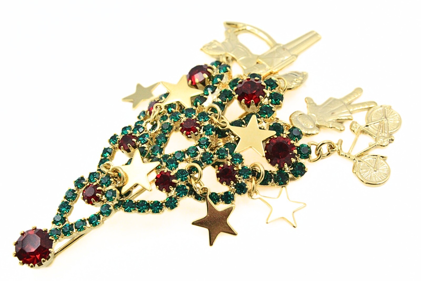 Spectacular Kirks Folly Green Red Gold Christmas Tree Dangling Brooch