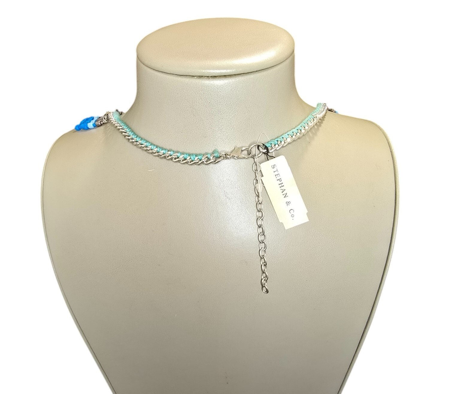 Stephan & Co Women’s Statement Shaky Blue Silver Necklace NWT