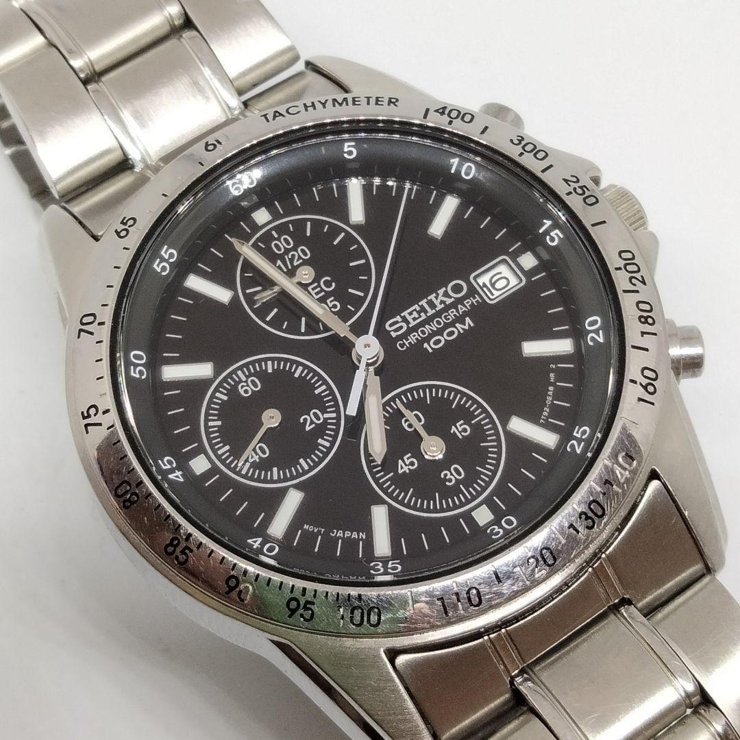 Seiko Mens Watch Chronograph 100m 10Bar 7T92-0DW0 Quartz Analog Very Good Japan