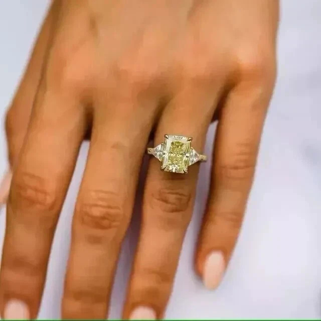 3 Ct Cushion Citrine Lab Created Diamond Engagement Ring 14k White Gold Plated