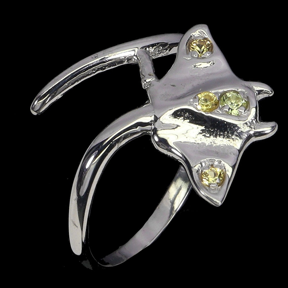 925 Sterling Silver Ring Round Peridot Sapphire Stringray Gemstone Jewelry Sz 8