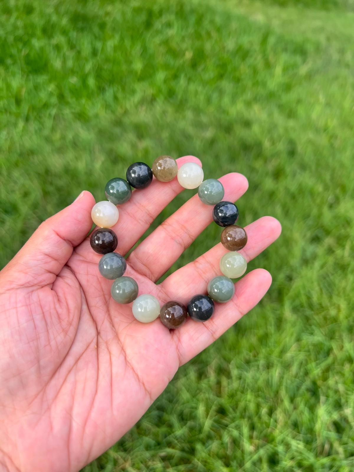 Multicolor Nephrite Jade 11.8mm Bead Bracelet B993
