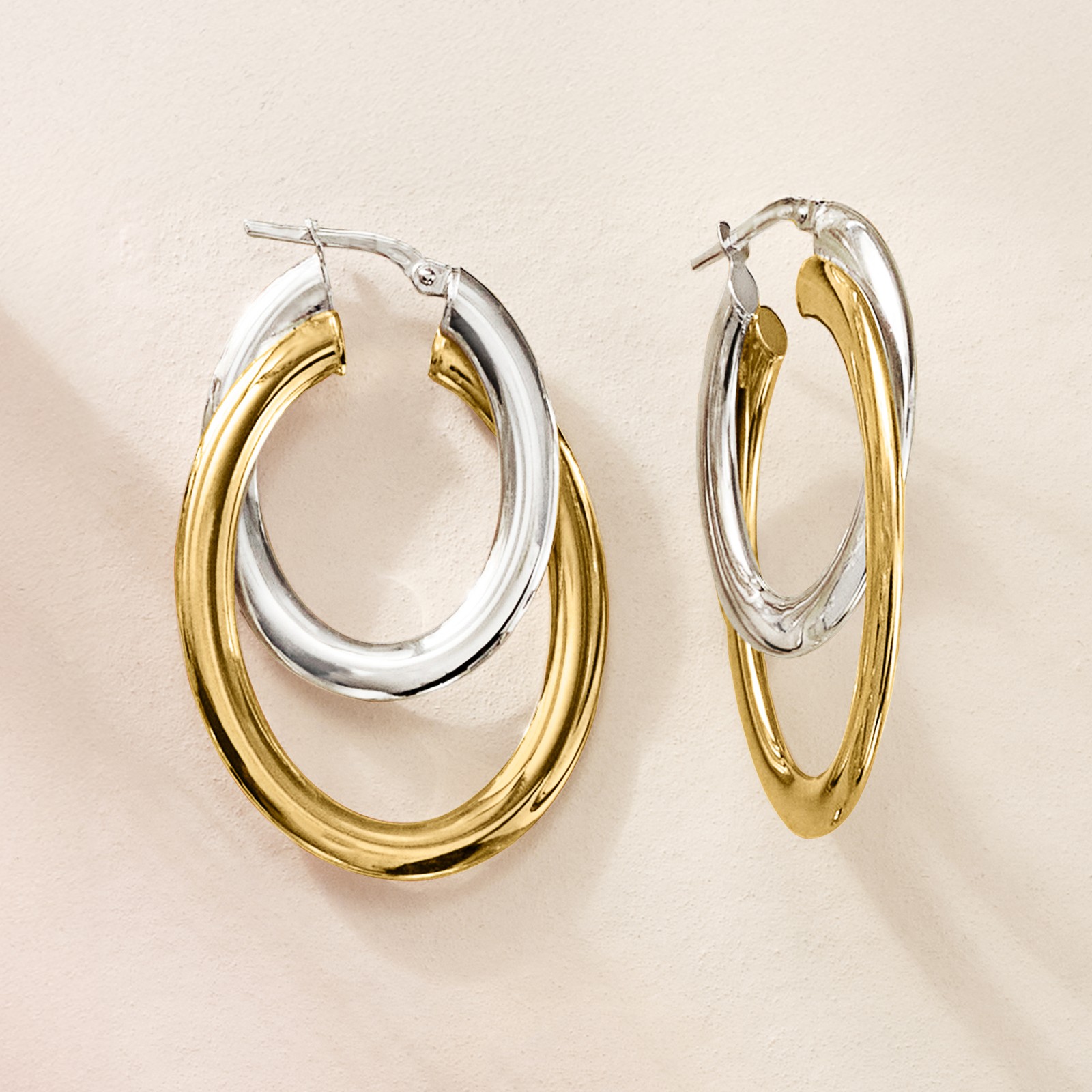 Ross-Simons IT Silver & 18k Gold Plate Double-Hoop Earrings 1 5/8 inches