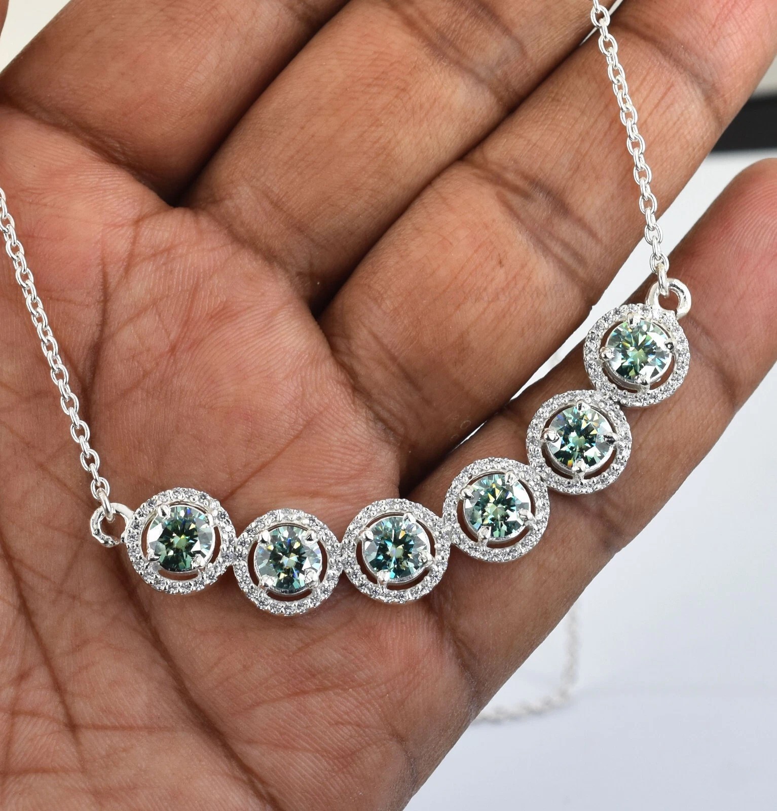 Designer Blue Diamond Necklace-Great Shine & Luster ! FREE Diamond studs!