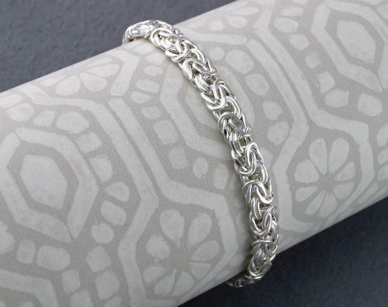 6mm Solid .925 Sterling Silver Flat Domed Byzantine Chain Bracelet 7” 7.5” 8”